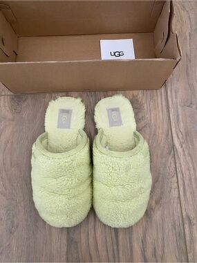 UGG Lime Green Plush Shearling Slip-On Slippers